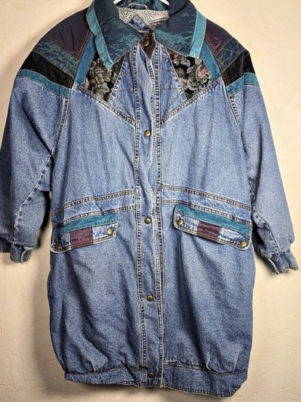 Vtg 80s 90s Denim Patchwork Jacket Paisley Tapestry Corduroy Current Seen Medium